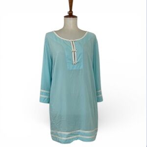 Kate Spade‎ Plage Du Long Sleeve Midi Cover Up Cari Sky 3/4 Sleeve Cotton Beach